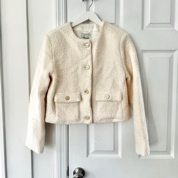 Abercrombie & Fitch Boucle Cropped Blazer Jacket Medium Cream Old Money Chic - Picture 2 of 10